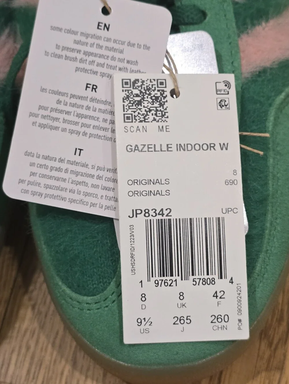 Adidas Gazelle Indoor Green Glow Pink Furry Sneaker NWT Women 9.5 Men 8.5 JP8342